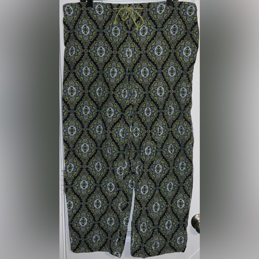 Vera Bradley Cambridge Medallion Pajama Lounge Pants Blue Green Cotton Size L